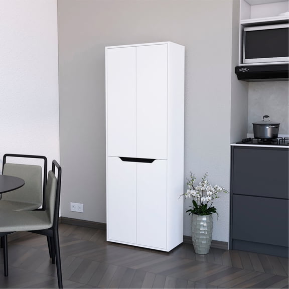 Compact White 5 - Shelf Pantry - Ideal for Kitchen Storage in Limited Space
