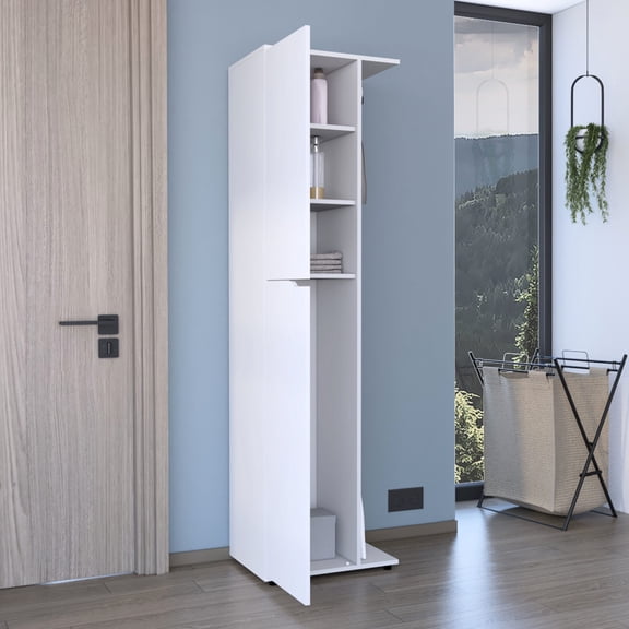 Compact White Storage Closet 71.3" Tall 2 Doors 5 Shelves Stable Use