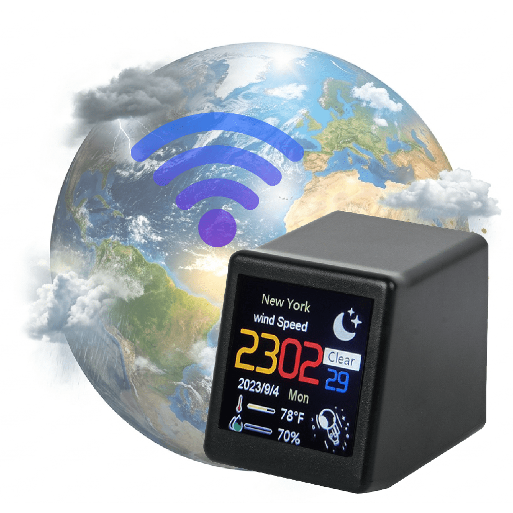 Compact WiFi Weather Clock, Smart Weather Station with LCD Color Screen Type-C Corded Powered Real-Time Updated