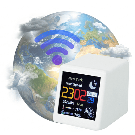 Compact WiFi Weather Clock, Smart Weather Station with LCD Color Screen Type-C Corded Powered Real-Time Updated