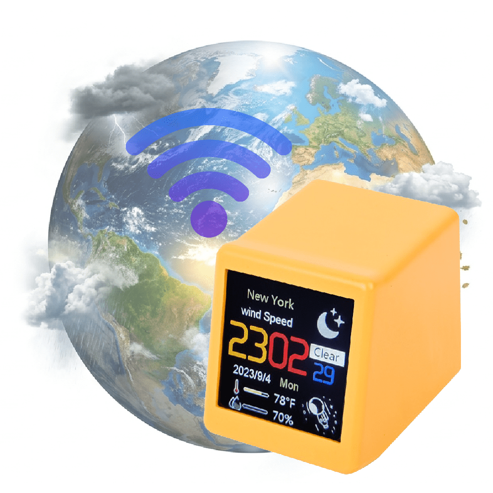 Compact WiFi Weather Clock, Smart Weather Station with LCD Color Screen Type-C Corded Powered Real-Time Updated