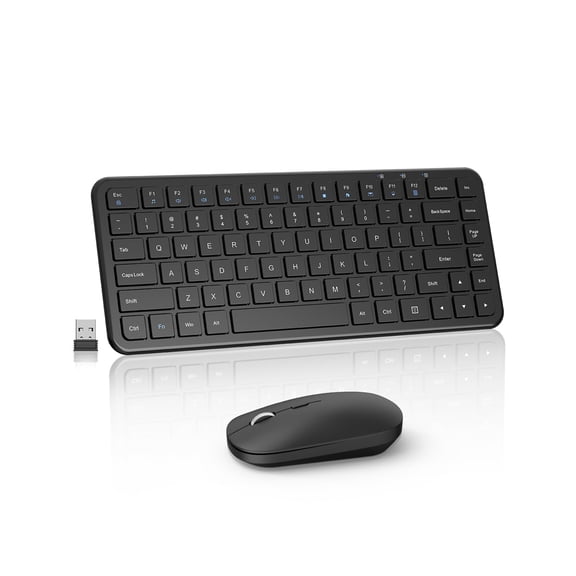 Compact Wireless Keyboard Mouse Combo, Cordless Computer Keyboard and Silent Mouse Set, Silent Adjustable 2400 DPI, Quiet Click, Small Size, 2.4Ghz Lag-Free for Computer, Laptop, PC, Mac, Windows