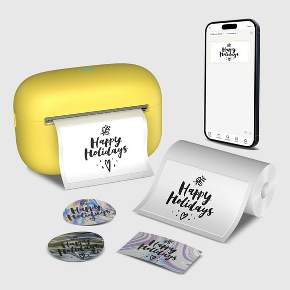 Compact Wireless Thermal Printer - USB Rechargeable, Portable Wireless Enabled, Ink-Free Printing for Notes, Diaries and Doodles - Includes Thermal Paper, Perfect Gift for youngster, Yellow