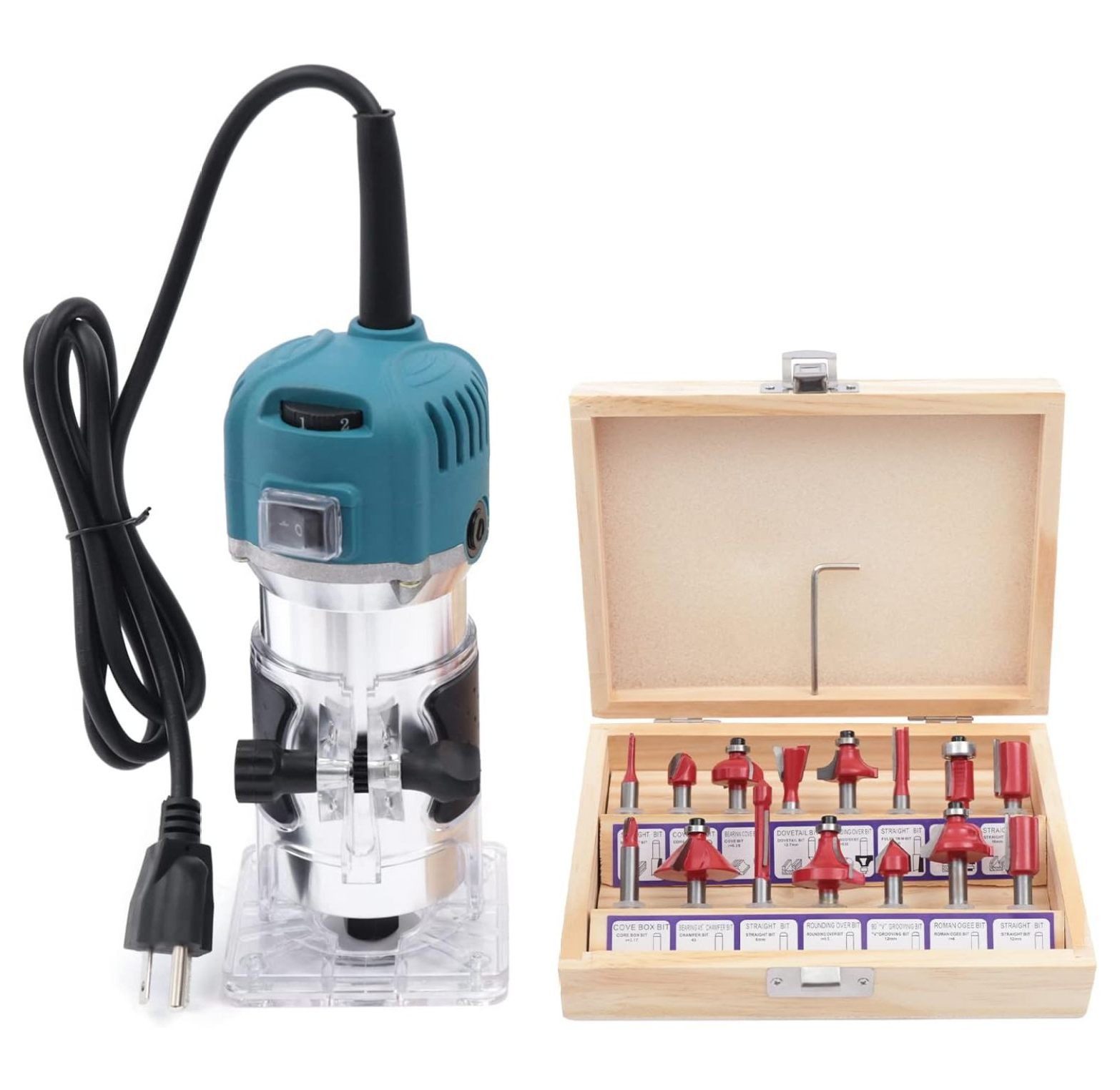 Compact Wood Palm Router Tool for Woodworking 800W Plunge Router Kit