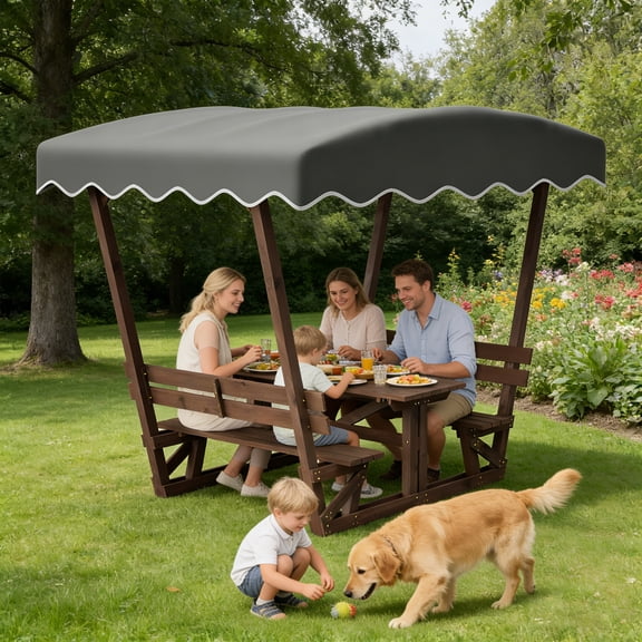 Compact Wooden Gazebo 5x3 with Bench, Waterproof Oxford Canopy, Breathable Table, Rust-Resistant Frame for Patio, Garden, Deck