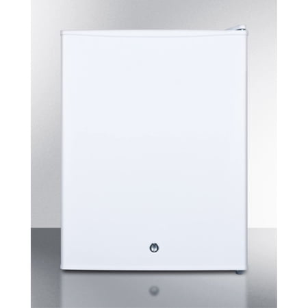 Compact all-refrigerator with automatic defrost, front-mounted lock, and white finish