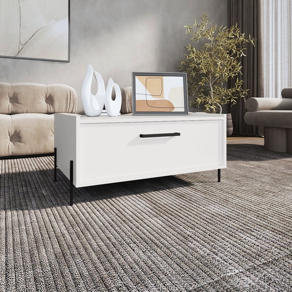 White Minimalistic Coffee Table with Versatile Storage and Sleek Design - Enhances Modern Living Rooms