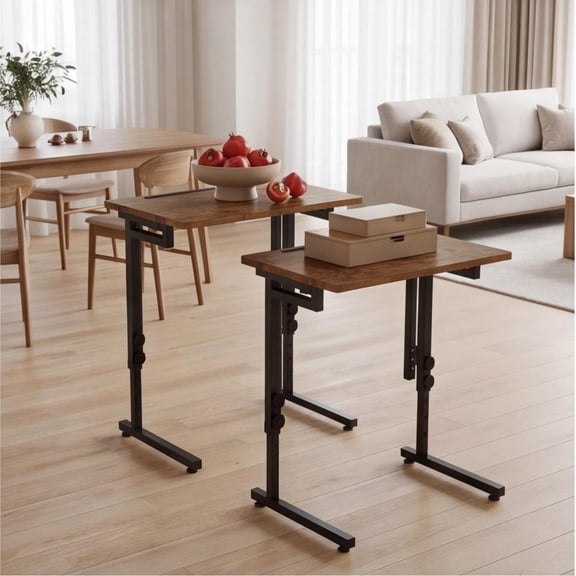 Compact foldable C-shaped side table, adjustable folding TV stand with 6 height settings, slides neatly under the sofa, sturdy MDF tabletop, no assembly required