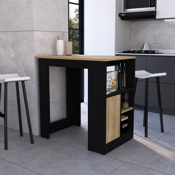 Compact modern kitchen island | Great for small kitchens and family gatherings | Features push-to-open cabinet system
