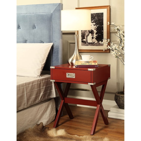Compact square red table with 24" height and drawer / Durable build for various settings