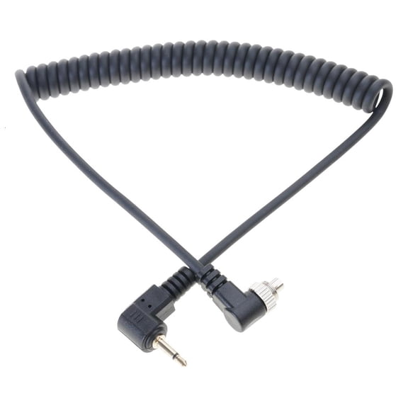Compactly PC to 2.5mm Flash Syncing Cable with Screw Lock Extended Coiled Wire Design Premium PVC Construction 100cm
