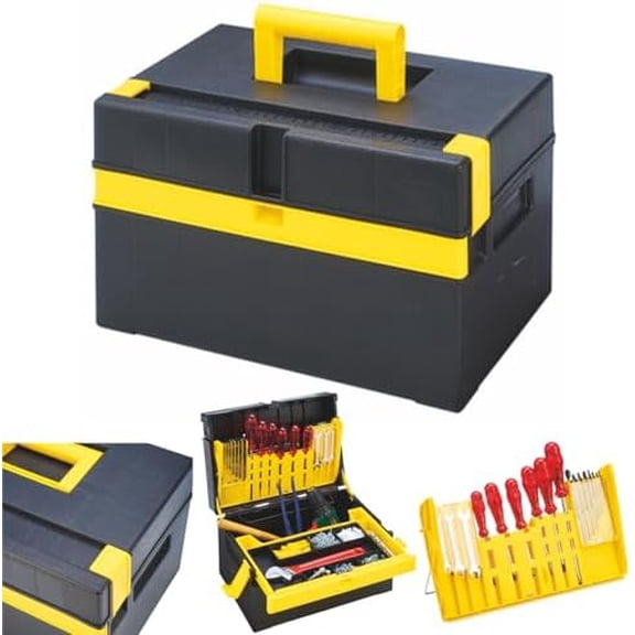 Compacto Tool Organizer Box with Removable Tray | Heavy-Duty Plastic Toolbox with Compartments for DIY, Electrical, and Craft Tools | Portable, Lockable & Durable | 10,62''X14,96''X8,66'' | by$$Tools
