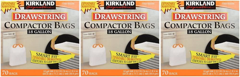 Compactor Bags, 18 Gallon, Smart Fit Gripping Drawstring, 70 ct (3 Pack) 