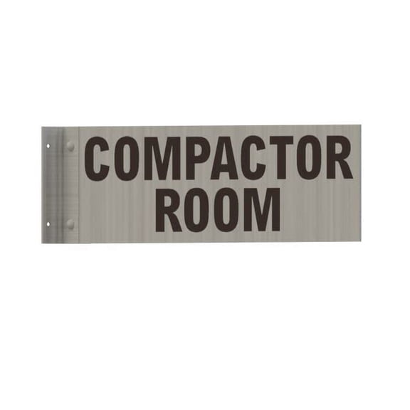 Compactor Room Sign -Two-Sided/Double Sided Projecting, Corridor and Hallway Sign (Aluminum, Silver, 4x12 Inch)-The Hallway Line(ref062022)