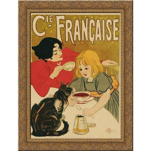 Compagnie Francaise des Chocolats et des Thes 24x18 Gold Ornate Wood Framed Canvas Art by Theophile Steinlen
