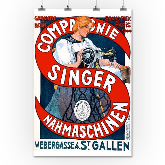 Compagnie Singer Nahmaschinen Vintage Poster Switzerland c. 1906 (36x54 Giclee Gallery Print, Wall Decor Travel Poster)
