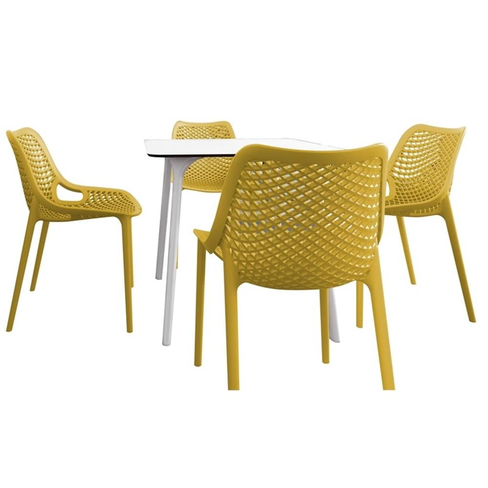 White and Yellow Polypropylene 4-Person Square Dining Set