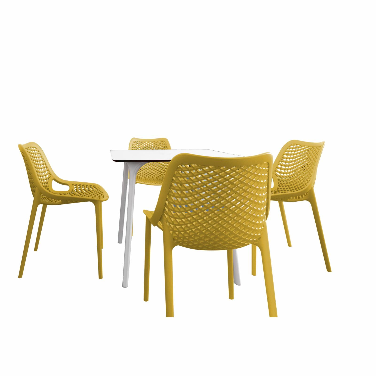 White and Yellow Polypropylene 4-Person Square Dining Set