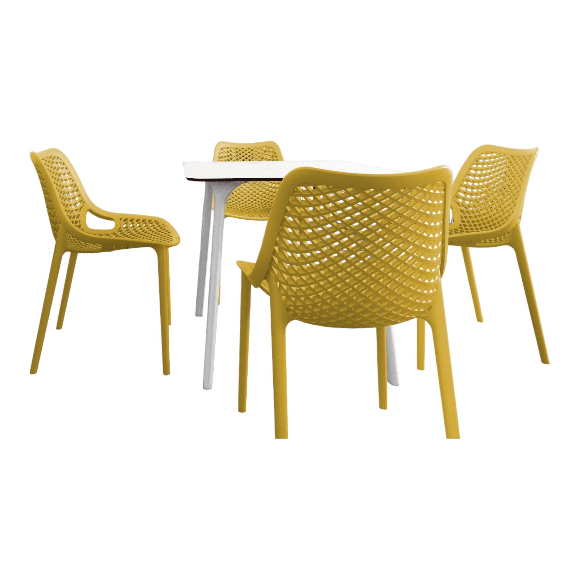 White and Yellow Polypropylene 4-Person Square Dining Set