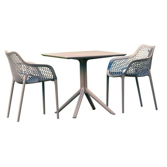 Compamia Air XL 31 inch Square Dining Table Set with 2 Arm Chairs Dark Gray