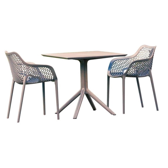 Compamia Air XL 31 inch Square Dining Table Set with 2 Arm Chairs Dark Gray