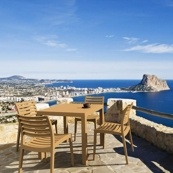 Compamia Ares 5 Piece Square Resin Patio Dining Set in Teak Brown