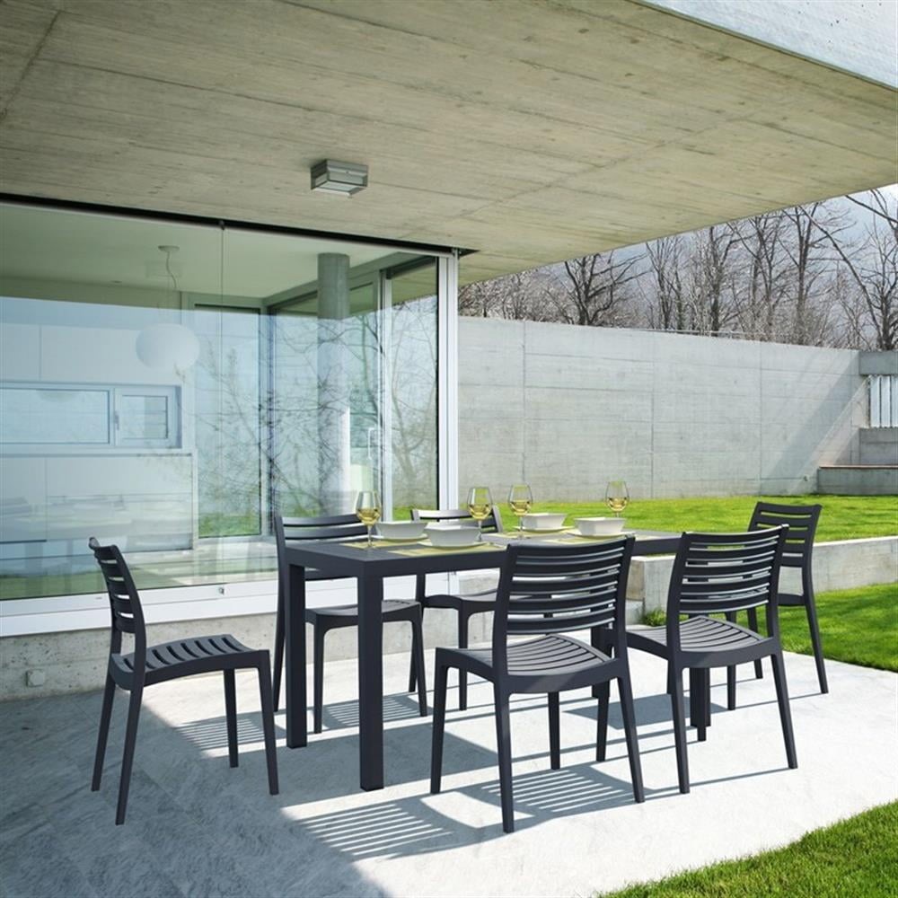 Dark Gray 7-Piece Resin Rectangle Outdoor Dining Set