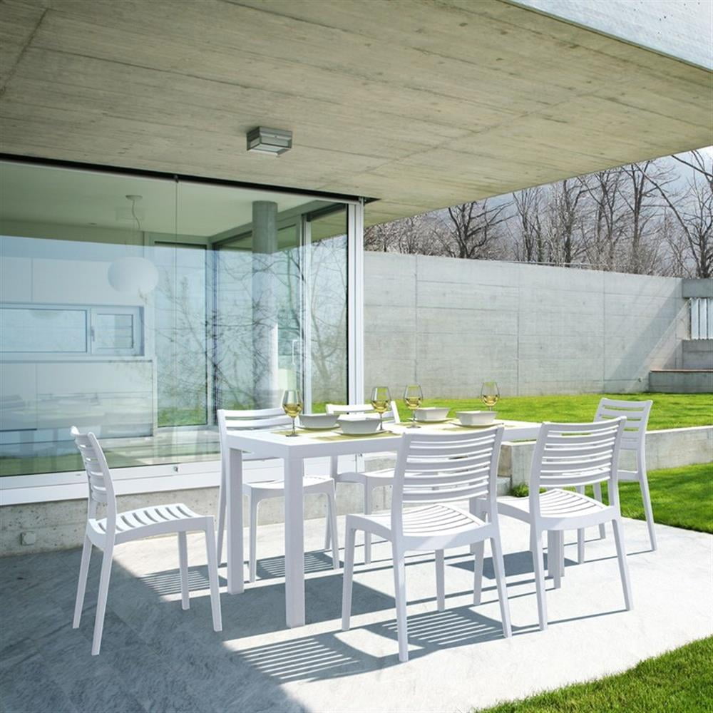 White Resin Outdoor Dining Set with 6 Stackable Chairs