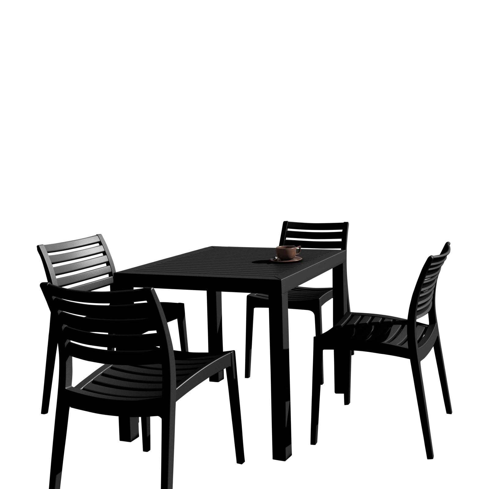 Black Polypropylene Outdoor Dining Set with 4 Stackable Chairs