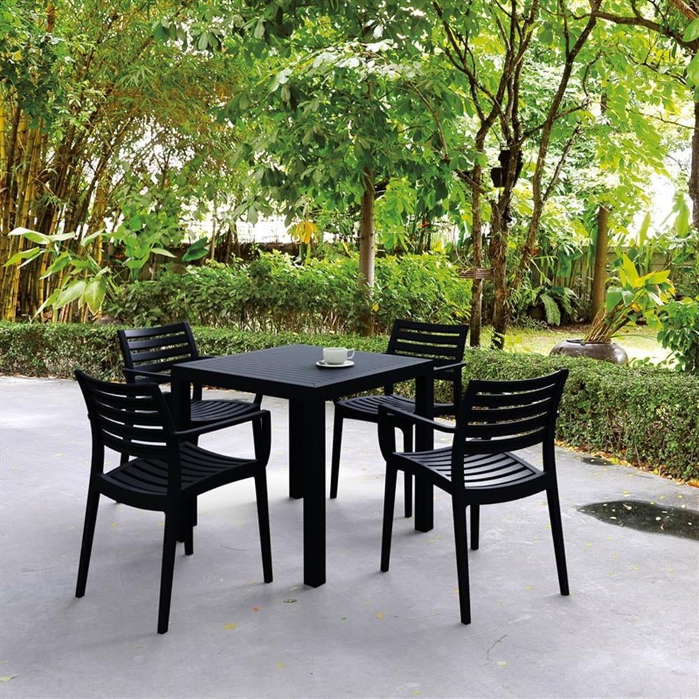 Black Polypropylene Outdoor Dining Set with 4 Stackable Chairs