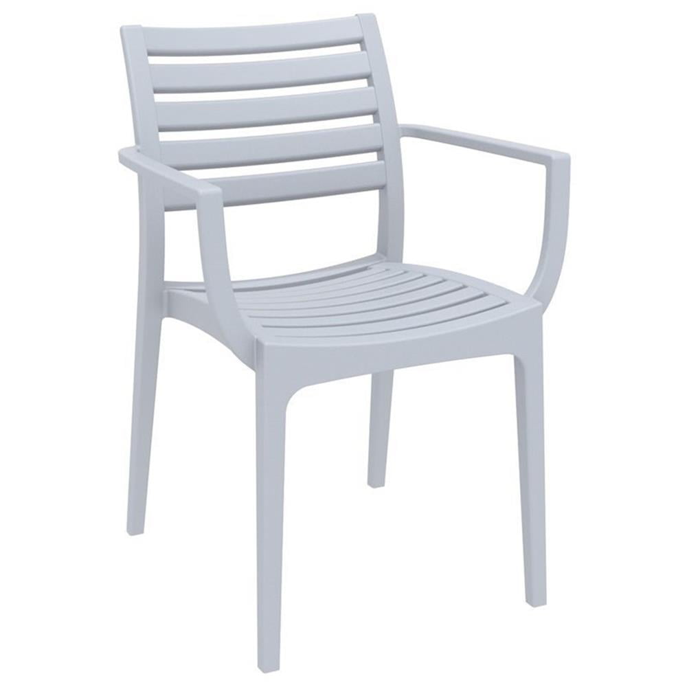 Silver Gray Stackable Resin Outdoor Dining Arm Chair