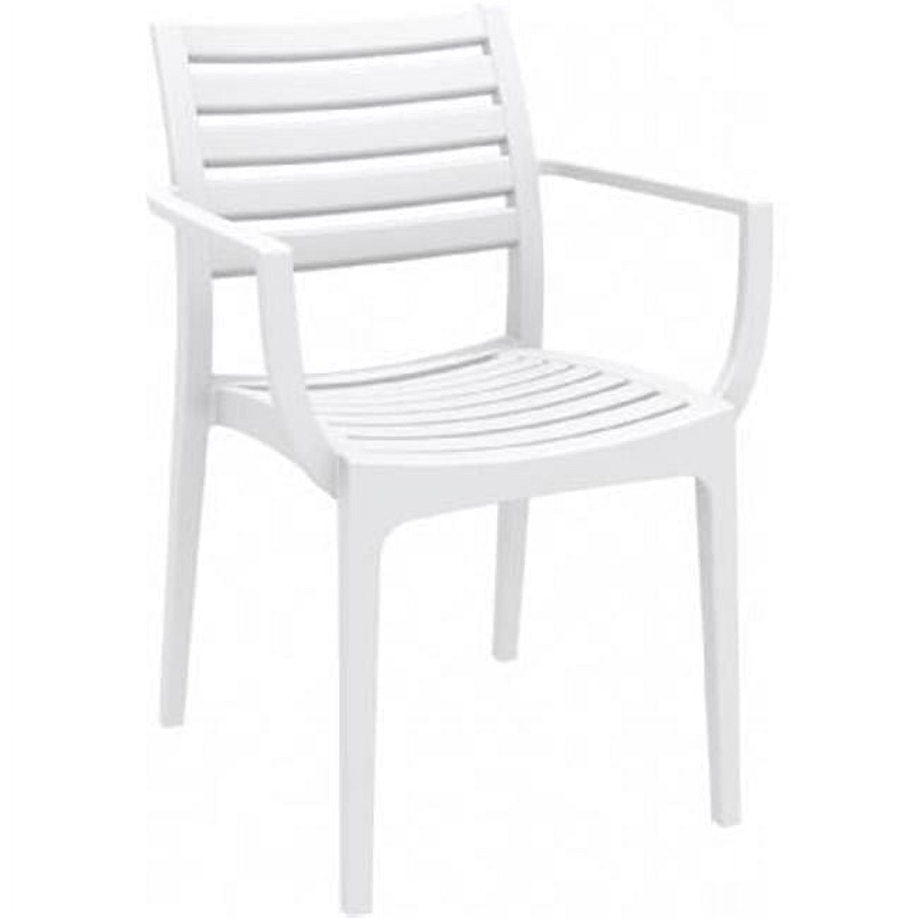 White Resin Outdoor Dining Arm Chair, 23" Wide