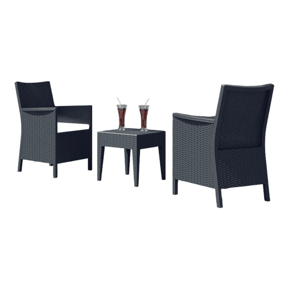 Luxury Commercial Living 3-Piece Gray Patio Conversation Set with Sunbrella White Cushion 35.5"
