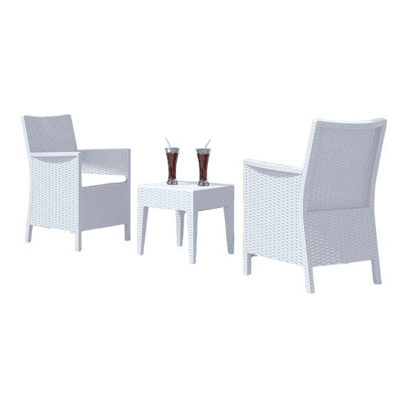 Luxury Commercial Living 3-Piece White Patio Conversation Set with Sunbrella White Cushion 35.5"