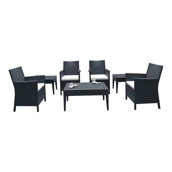 Luxury Commercial Living 7-Piece Gray Patio Casual Seating Set with Sunbrella White Cushion 36"