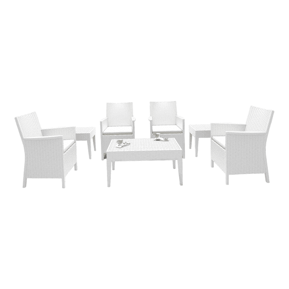 Luxury Commercial Living 7-Piece White Patio Casual Seating Set with Sunbrella White Cushion 36"