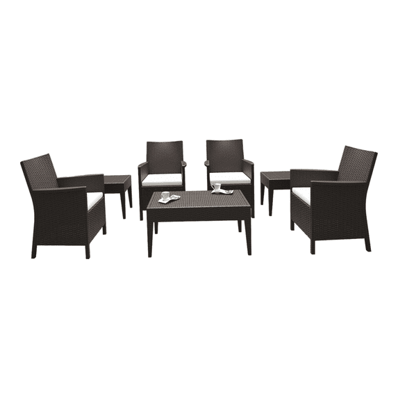 Luxury Commercial Living 7-Piece Brown Patio Casual Seating Set with Sunbrella White Cushion 36"