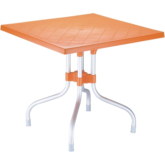 Luxury Commercial Living 31" Orange and Silver Patio Square Folding Dining Table
