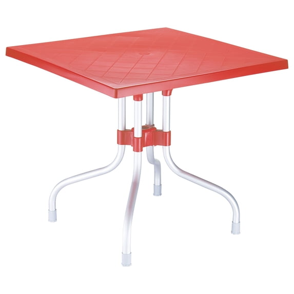 Luxury Commercial Living 31" Red and Silver Patio Square Folding Dining Table