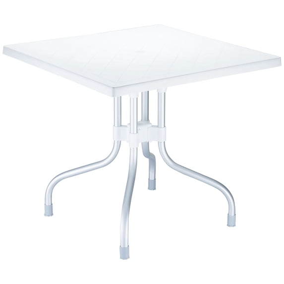 Luxury Commercial Living 31" White and Silver Patio Square Folding Dining Table