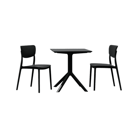Compamia Lucy 3 Piece Outdoor Bistro Set with 24 inch Square Table Top Black