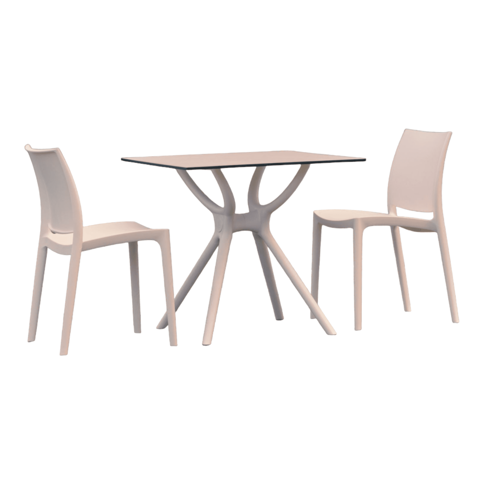 White Polypropylene Outdoor Dining Set with 2 Chairs
