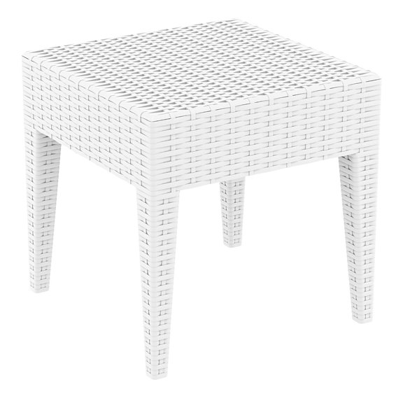 Luxury Commercial Living 18" White Outdoor Patio Wickerlook Square Side Table