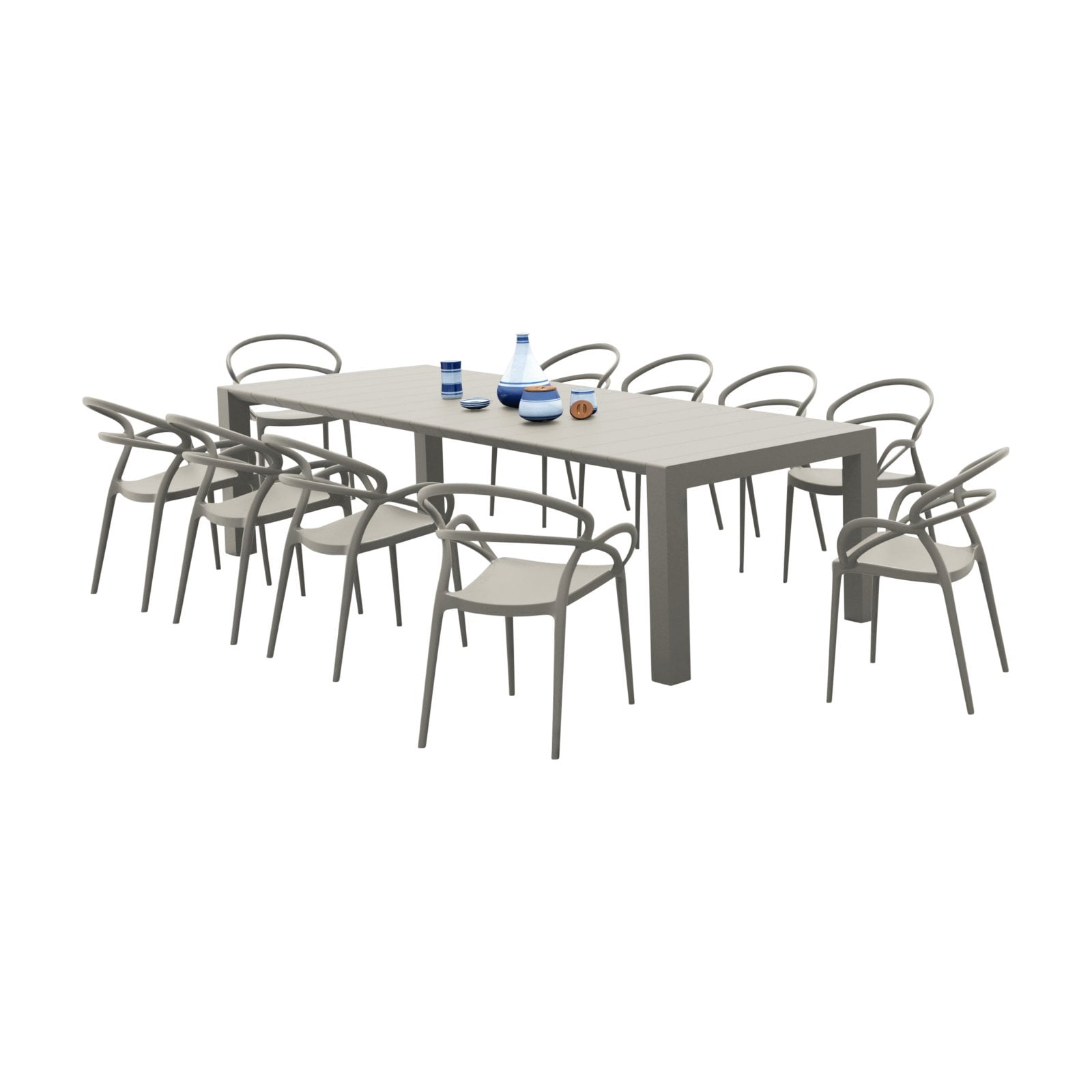 Mila Taupe Extendable 10-Person Outdoor Dining Set with Stackable Chairs