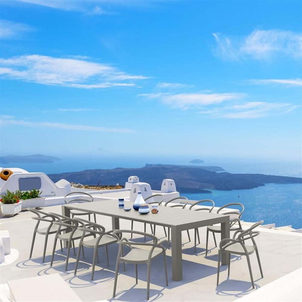 Mila Taupe Extendable 10-Person Outdoor Dining Set with Stackable Chairs