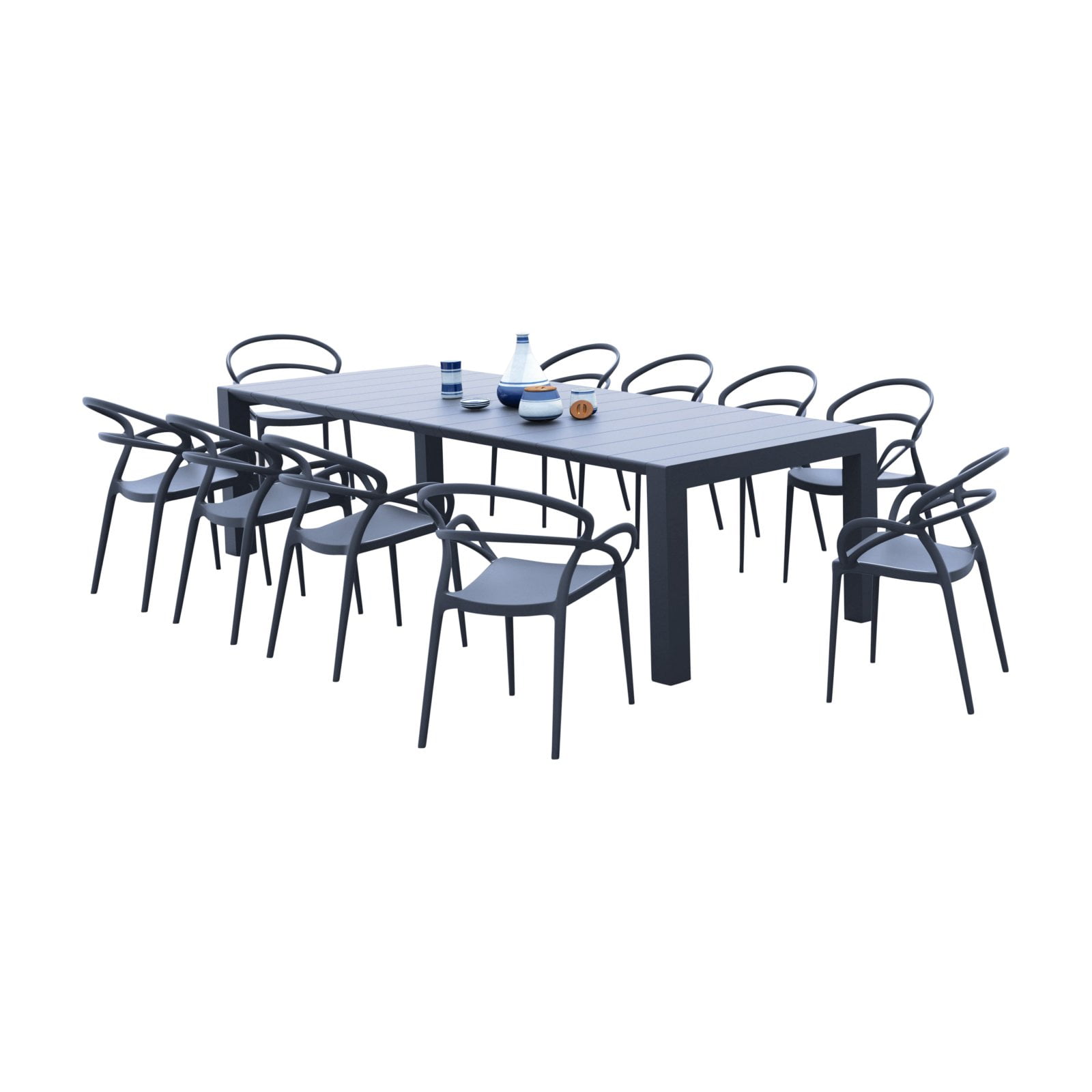 Mila Dark Gray Extendable 11-Piece Outdoor Dining Set