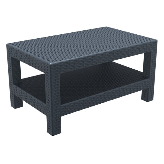 Luxury Commercial Living 36" Gray Outdoor Patio Wickerlook Rectangular Coffee Table with Magazine