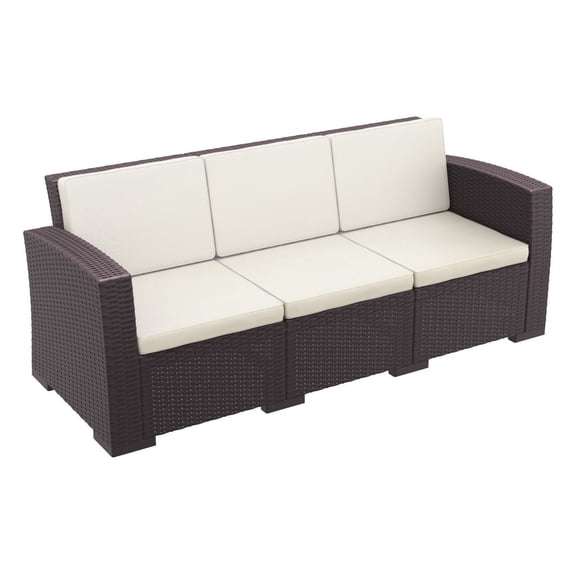 Luxury Commercial Living 55" Brown Outdoor Patio Sofa with Natural Beige Sunbrella Cushion