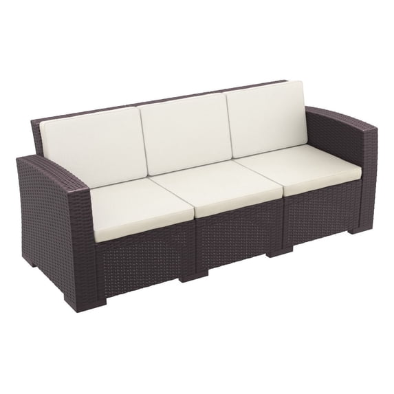 Luxury Commercial Living 55" Brown Outdoor Patio Sofa with Natural Beige Sunbrella Cushion