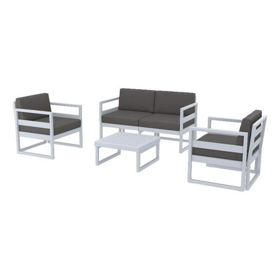 Compamia Mykonos 4 Person Lounge Set in Silver finish with Charcoal Cushions